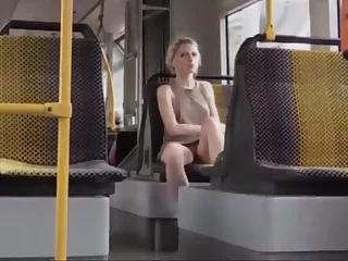 Amazing Blonde in Motor coach (downblouse and upskirt no pantie)